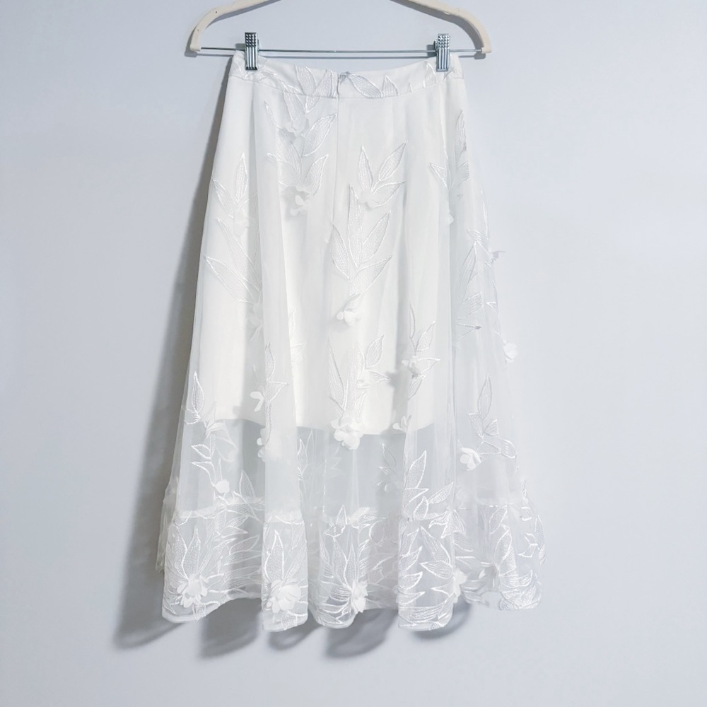Dress the Population - White Floral Embroidered Midi Skirt